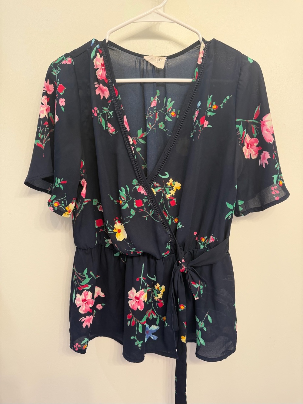 Sienna Sky Navy Floral Wrap Blouse with Tie